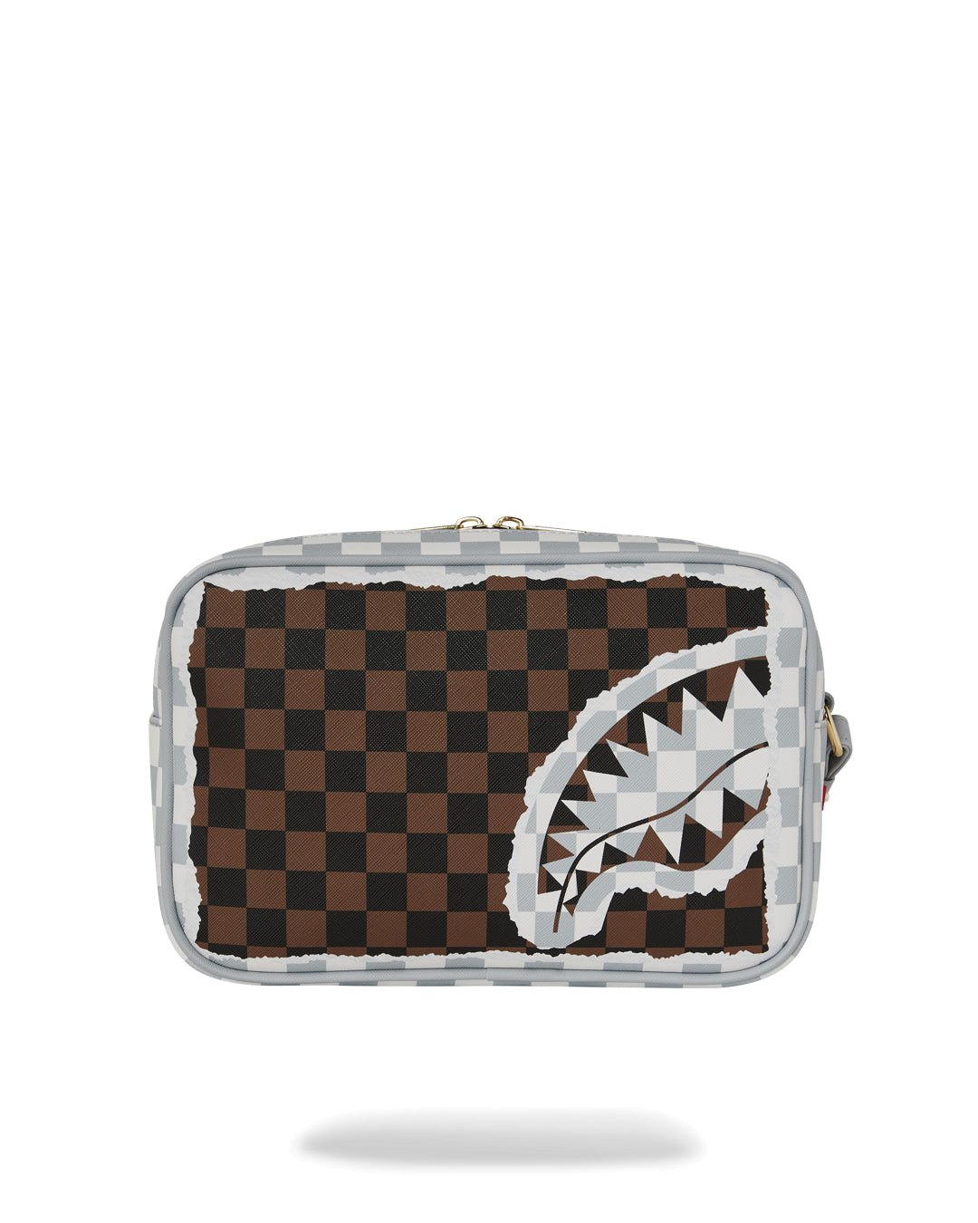 CREAM AND BROWN TEAR CHECK TOILETRY BAG