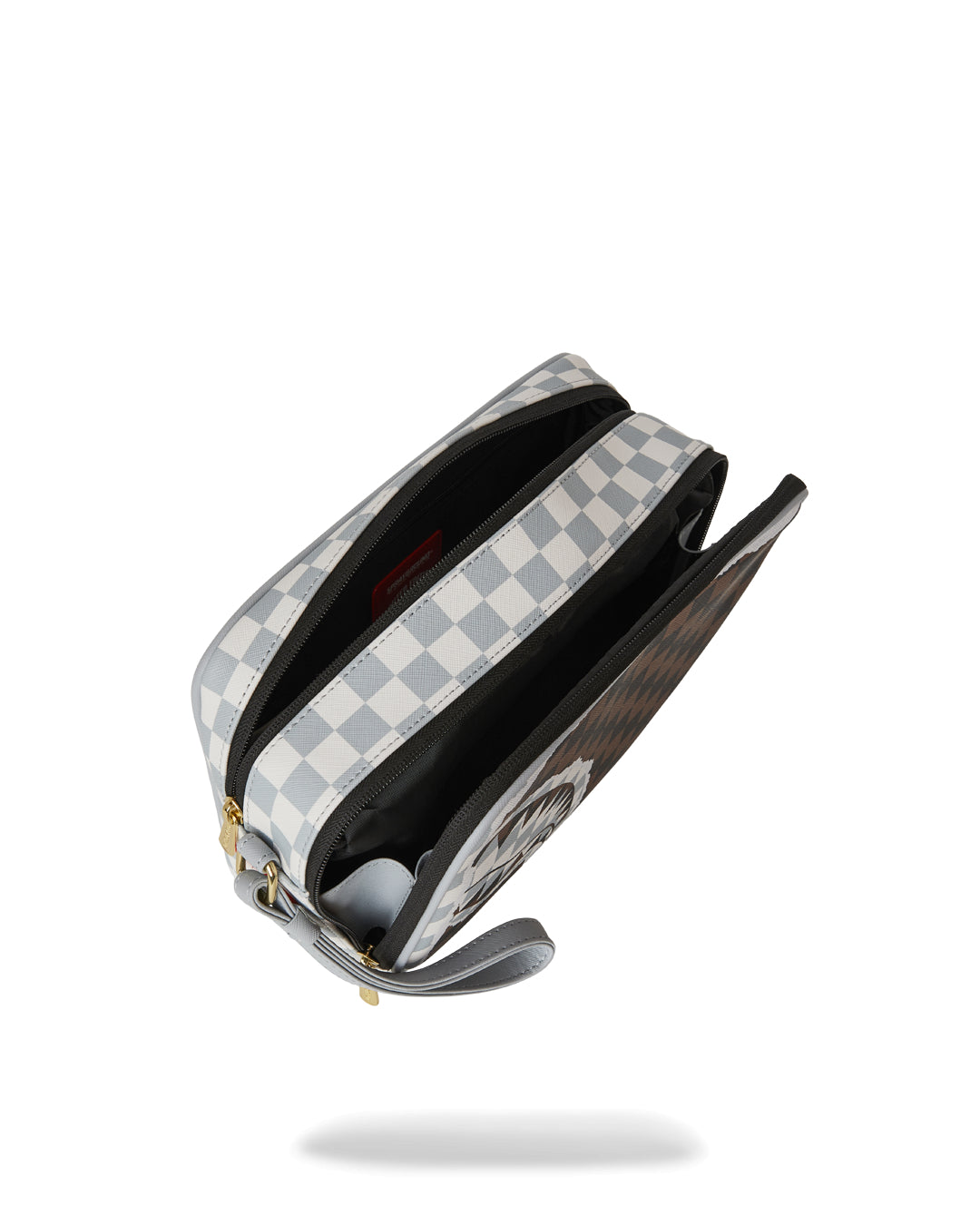 CREAM AND BROWN TEAR CHECK TOILETRY BAG