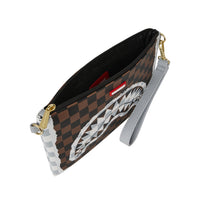 CREAM AND BROWN TEAR CHECK CROSSOVER CLUTCH