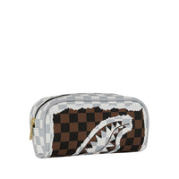 CREAM AND BROWN TEAR CHECK POUCH