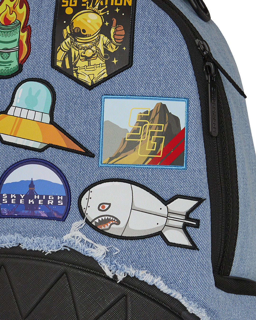 coach backpack with spaceship patches DENIM TEAR 3 AM PATCHES BACKPACK