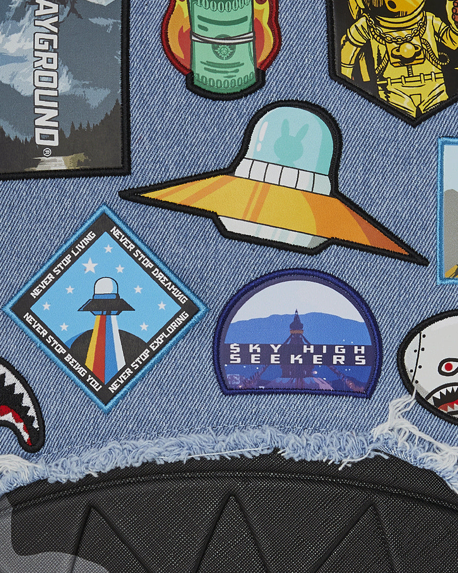 DENIM TEAR 3 AM PATCHES BACKPACK