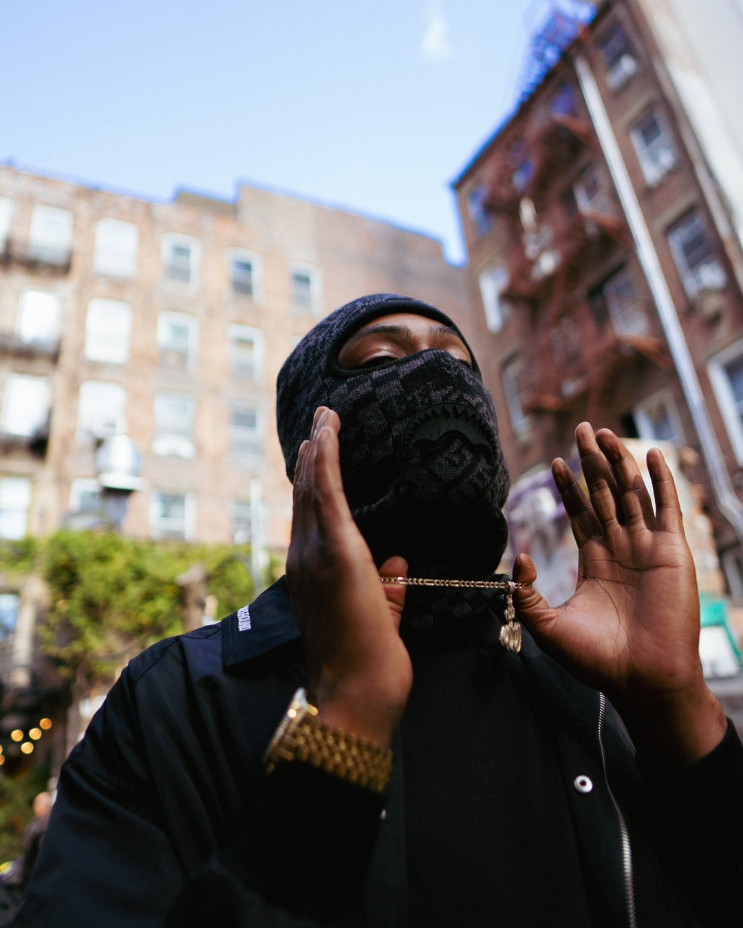 KNIT BLACK WARP CHECK SKI MASK