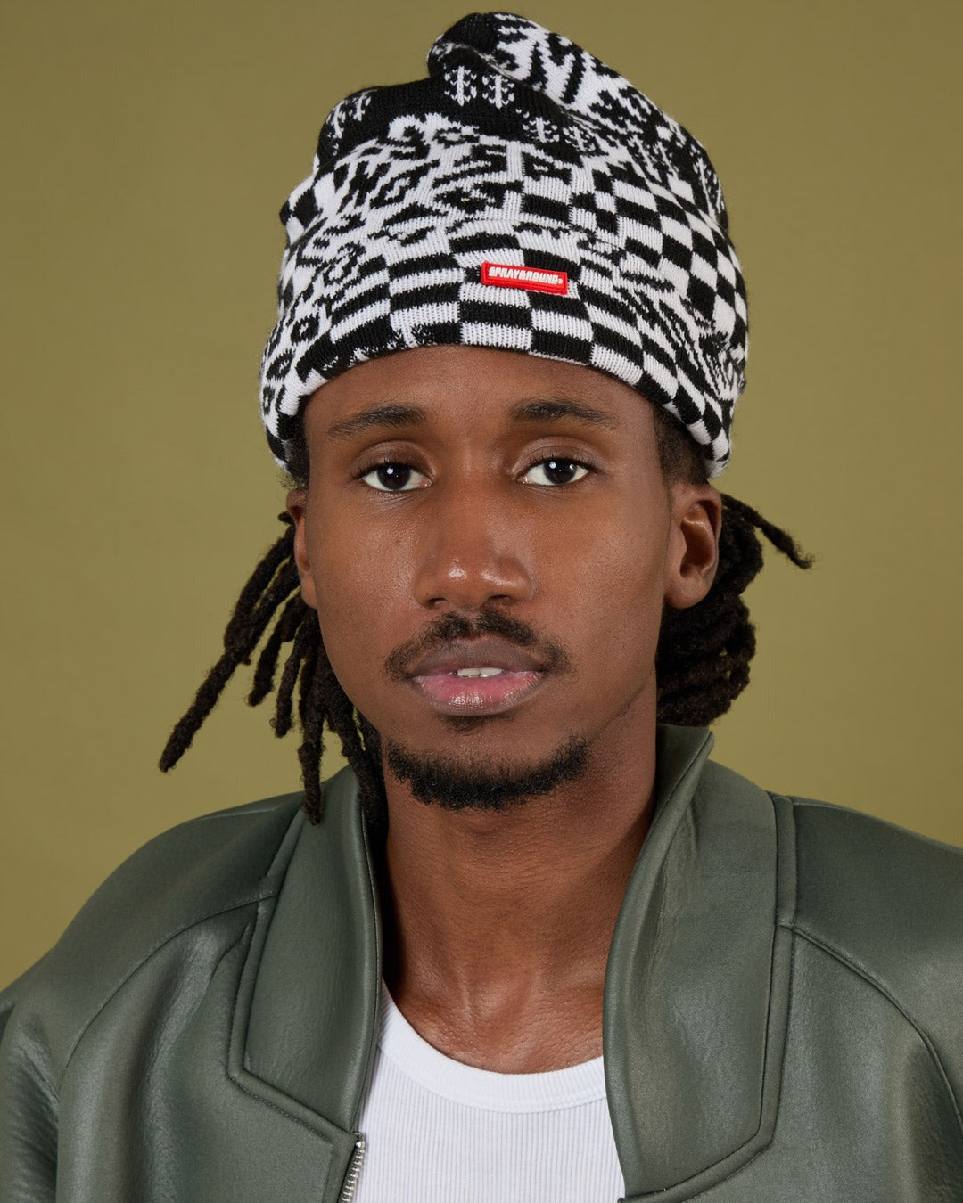 BLACK AND WHITE WARP CHECK BEANIE