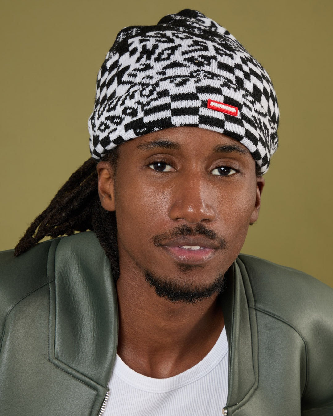 BLACK AND WHITE WARP CHECK BEANIE