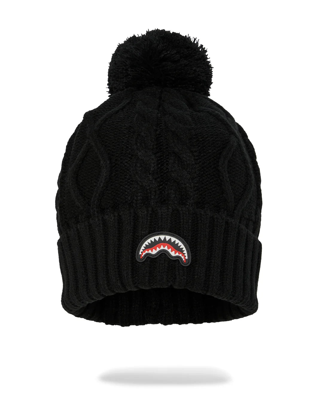 BLACK KNIT PUFF BEANIE