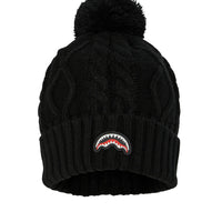 BLACK KNIT PUFF BEANIE