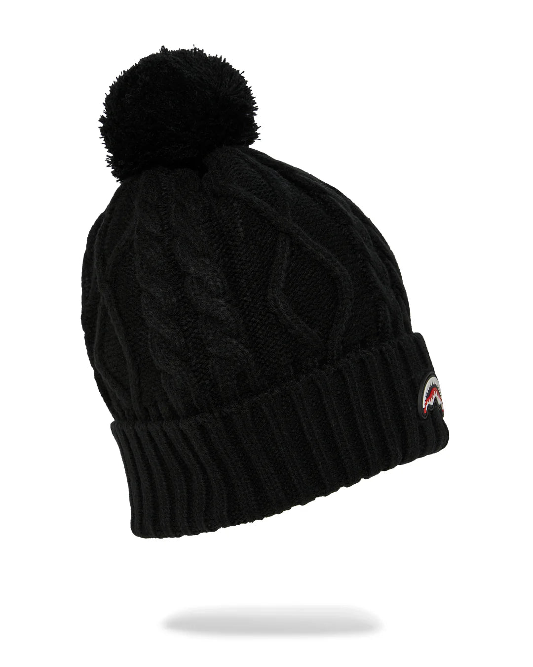 BLACK KNIT PUFF BEANIE