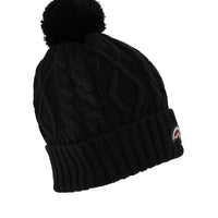 BLACK KNIT PUFF BEANIE