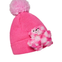 PINK BEAR PUFF BEANIE
