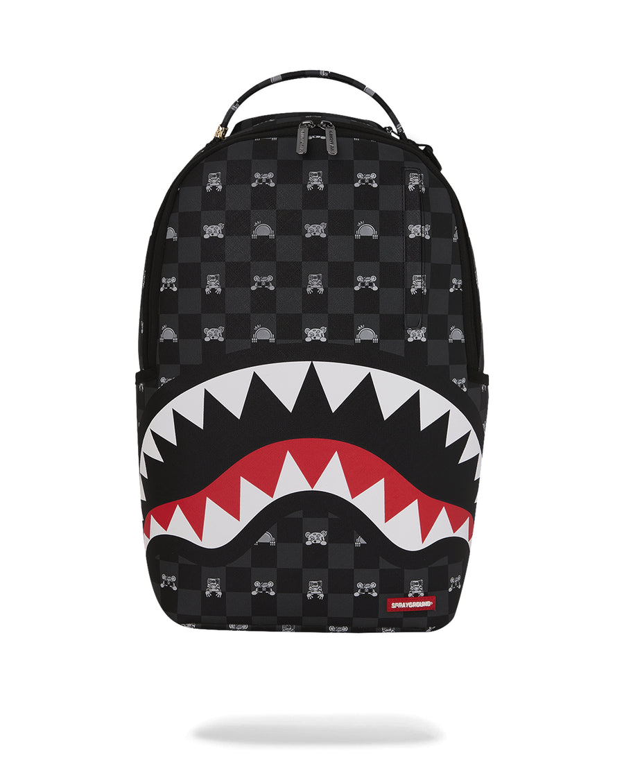【極美品】SPRAYGROUND バックパック シャーク チェック柄 Sprayground GRAY PEEKING CHARACTER CHECK DLXSV BACKPACK