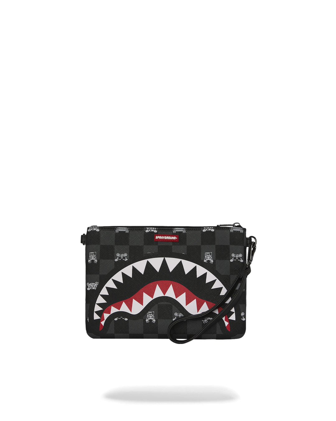 GRAY PEEKING CHARACTER CHECK CROSSBODY POUCHETTE