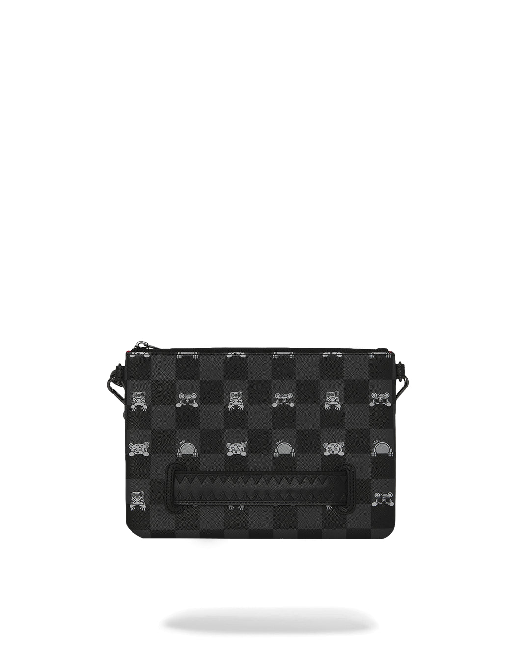 GRAY PEEKING CHARACTER CHECK CROSSBODY POUCHETTE