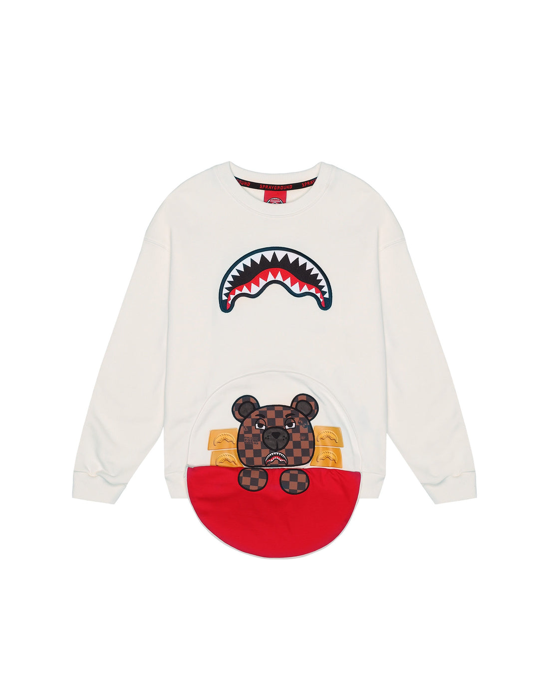 BEAR IN THE POCKET IVORY OVER CREWNECK