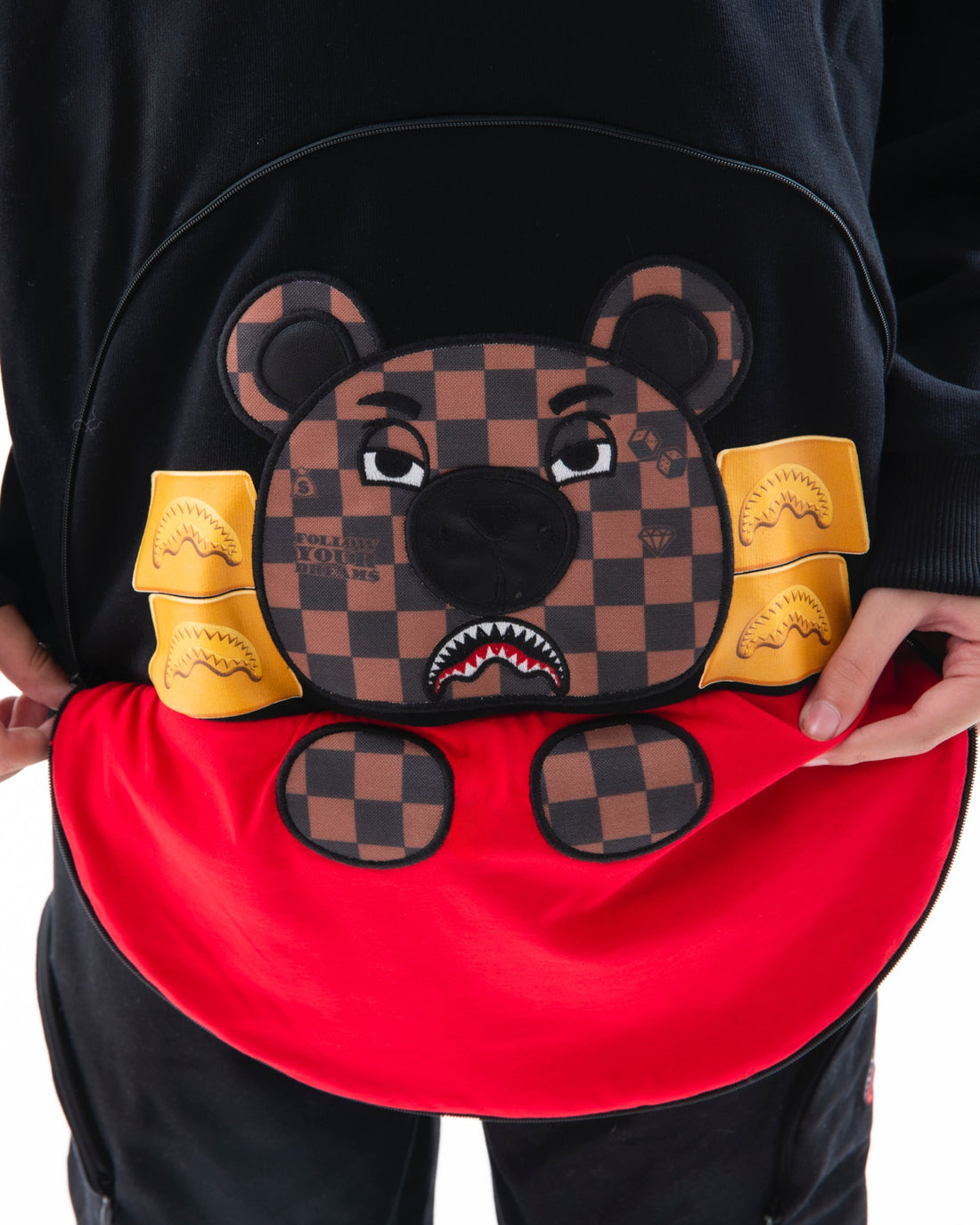 BEAR IN THE POCKET BLACK OVER HOODIE