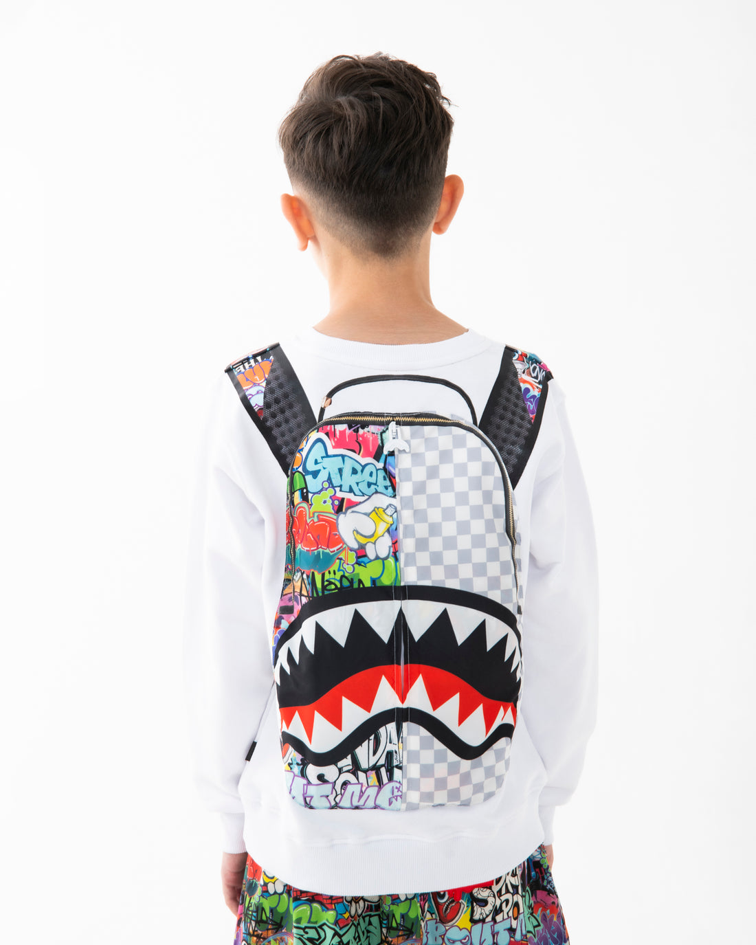 SPRAYGROUND WRITERS BACKPACK IN THE WHITE CREWNECK