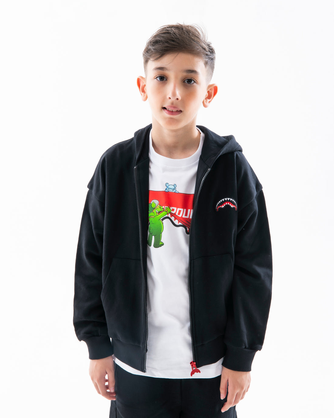 SHOW THE SHARK BLACK OVER FULL ZIP HOODIE