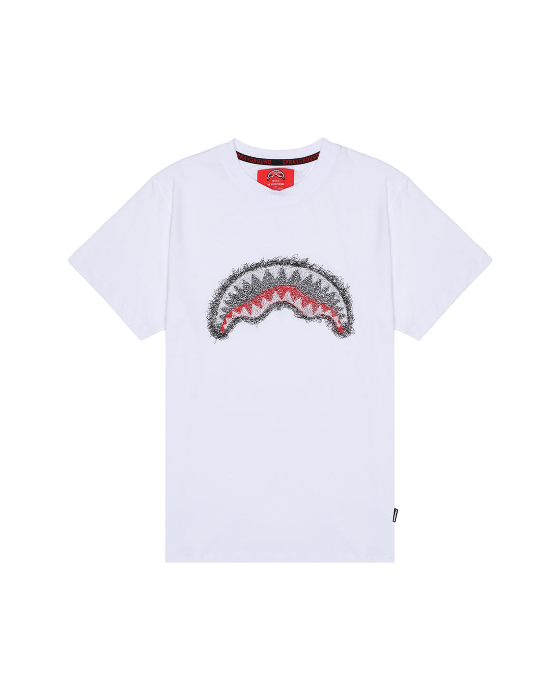 SCRIBBLE EMBROIDERY SHARK REG T-SHIRT WHT