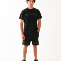 STONE WASHED MELTED SHARK SHORTS BLK