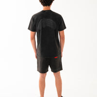 STONE WASHED MELTED SHARK SHORTS BLK