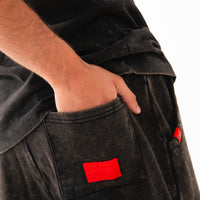 STONE WASHED MELTED SHARK SHORTS BLK