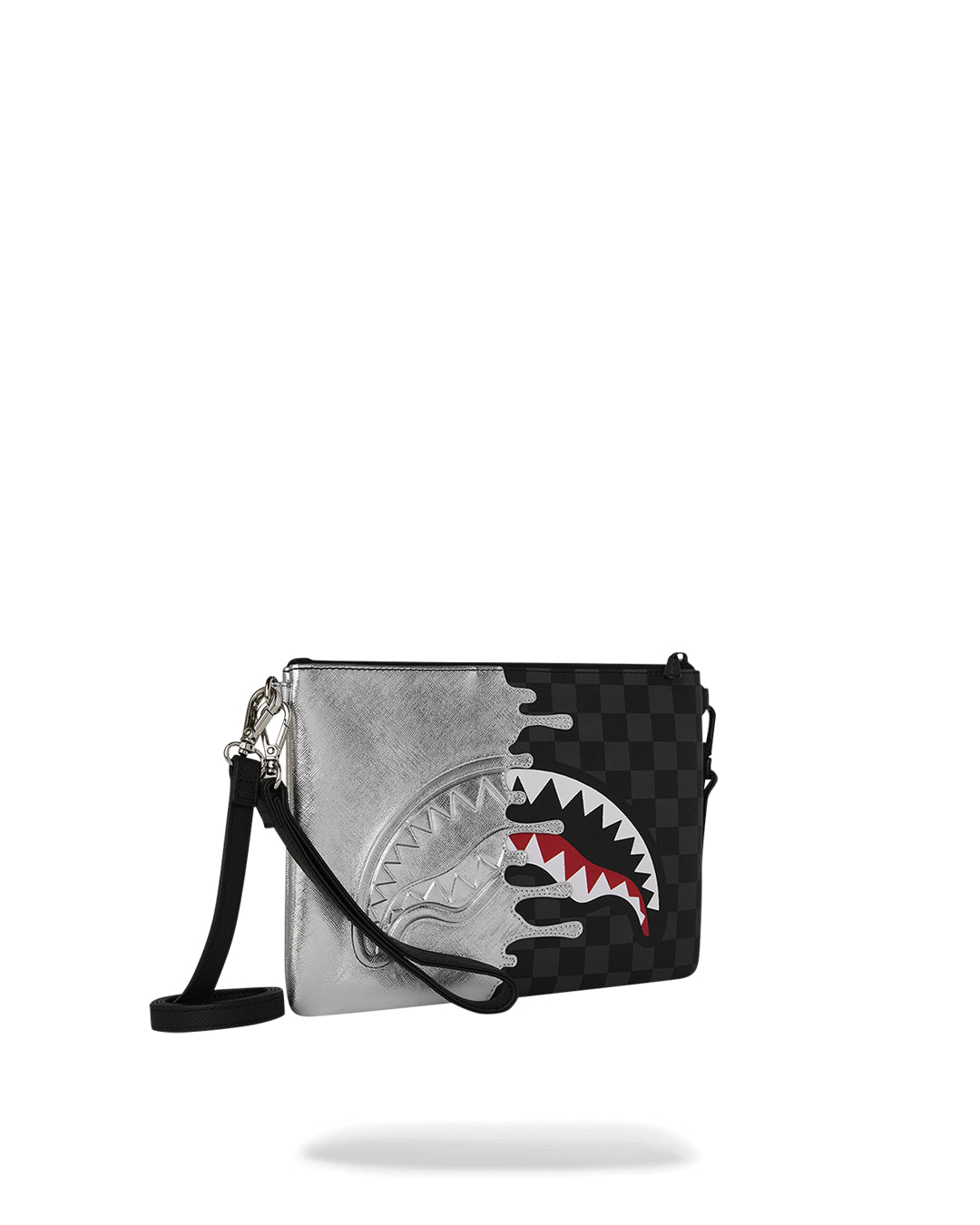 SILVER SIDE DRIP BLACK CHECK CROSSBODY POUCHETTE