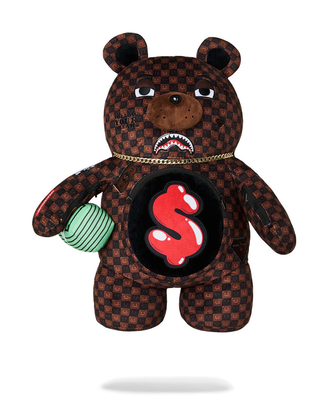 SHARKS IN PARIS WTF BUBBLE BROWN CHECK MONEYBEAR BACKPACK