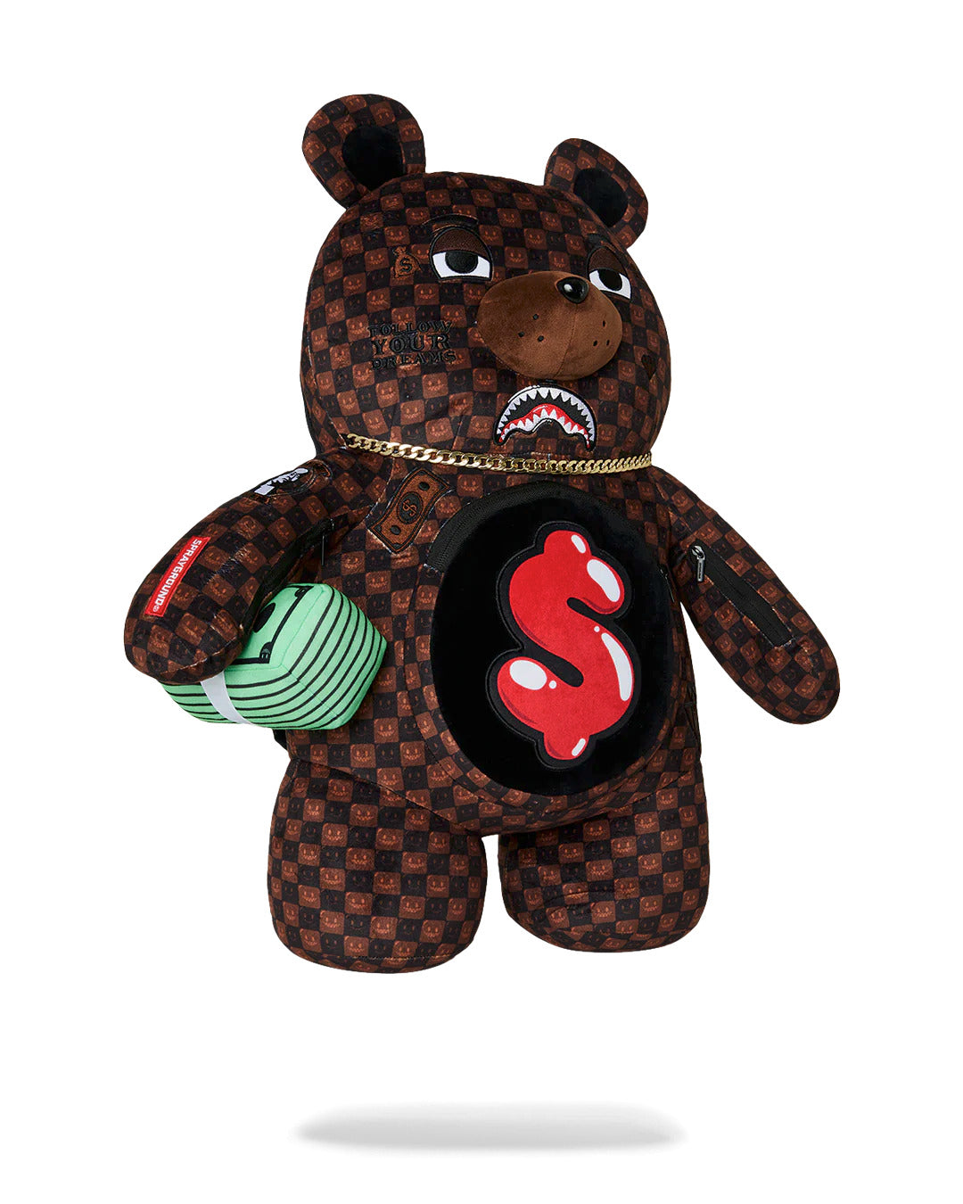SHARKS IN PARIS WTF BUBBLE BROWN CHECK MONEYBEAR BACKPACK