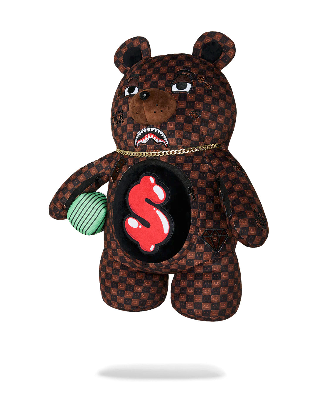 SHARKS IN PARIS WTF BUBBLE BROWN CHECK MONEYBEAR BACKPACK