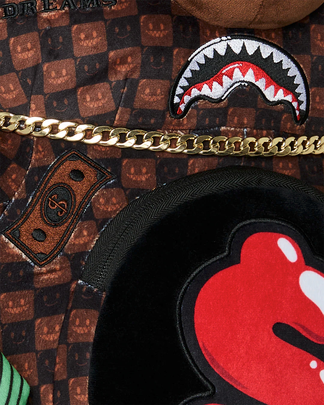 SHARKS IN PARIS WTF BUBBLE BROWN CHECK MONEYBEAR BACKPACK