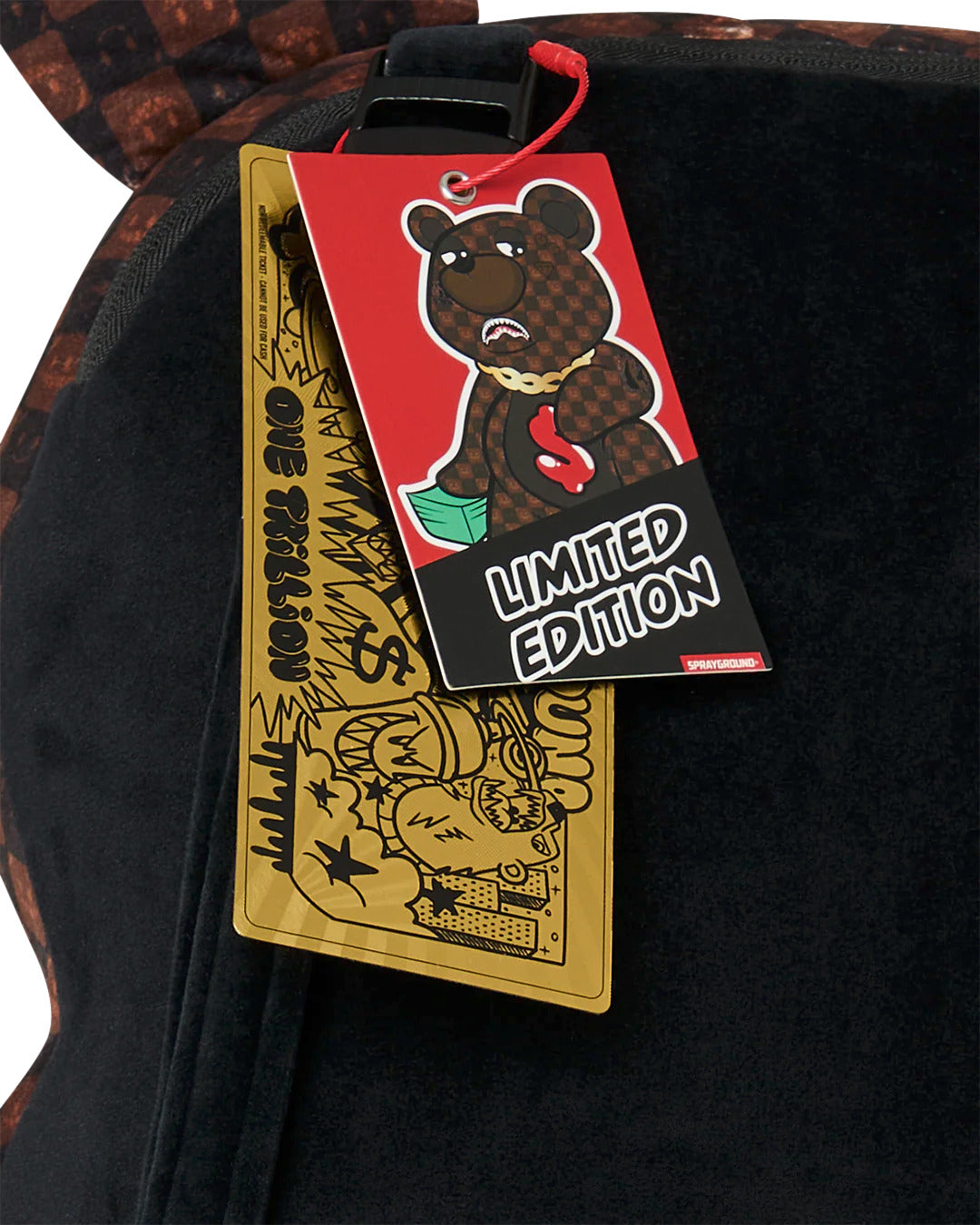 SHARKS IN PARIS WTF BUBBLE BROWN CHECK MONEYBEAR BACKPACK