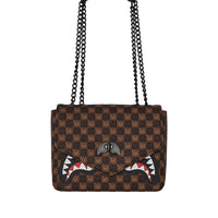 SHARKS IN PARIS WTF BUBBLE BROWN CHECK HANDBAG