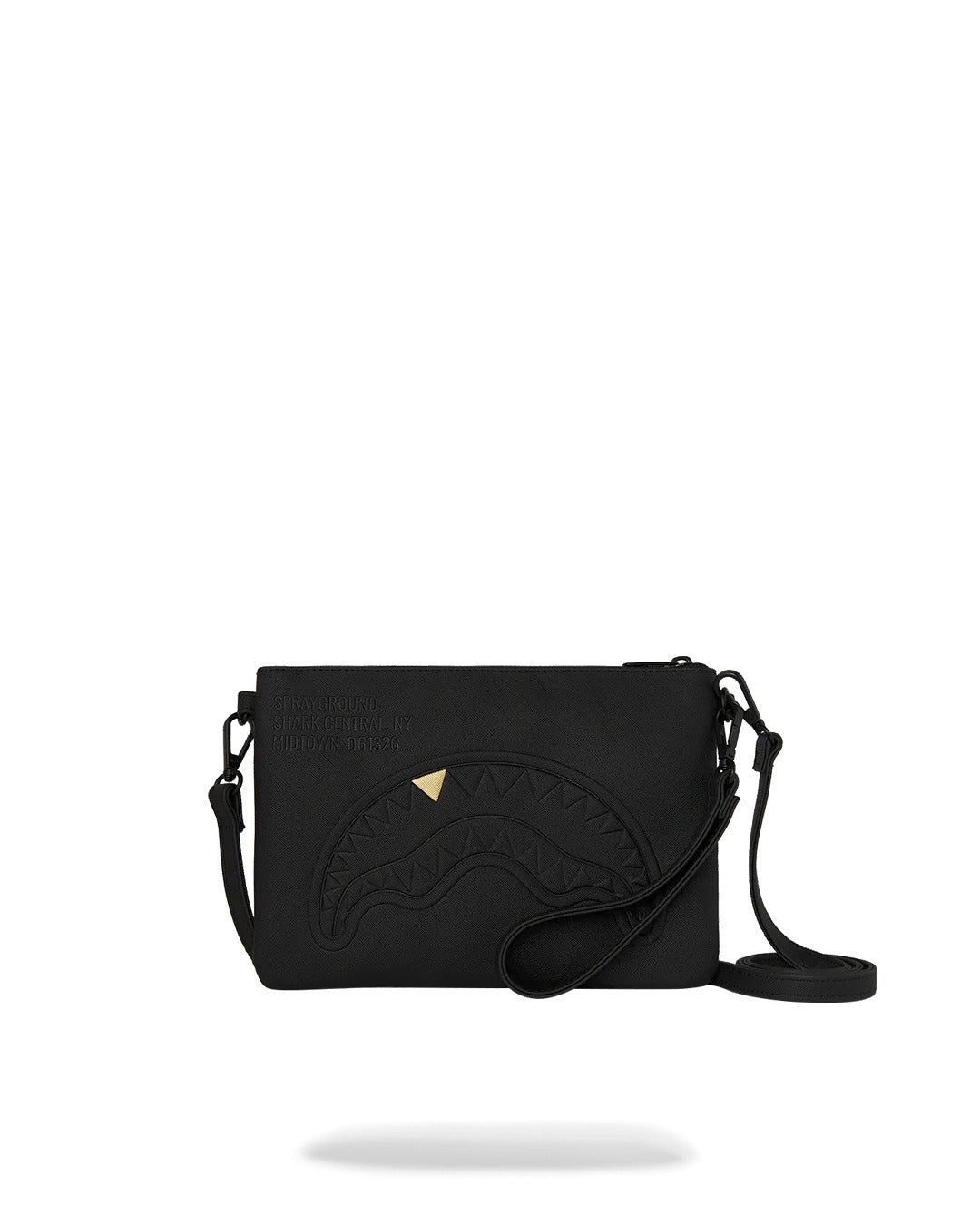 BLACKED OUT EMBOSSED GOLD TOOTH CROSSOVER CLUTCH