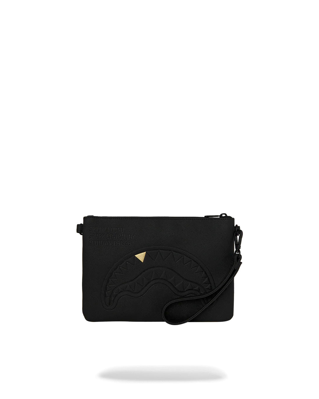 BLACKED OUT EMBOSSED GOLD TOOTH CROSSOVER CLUTCH