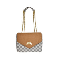 EMBOSSED CREAM CHECK HANDBAG