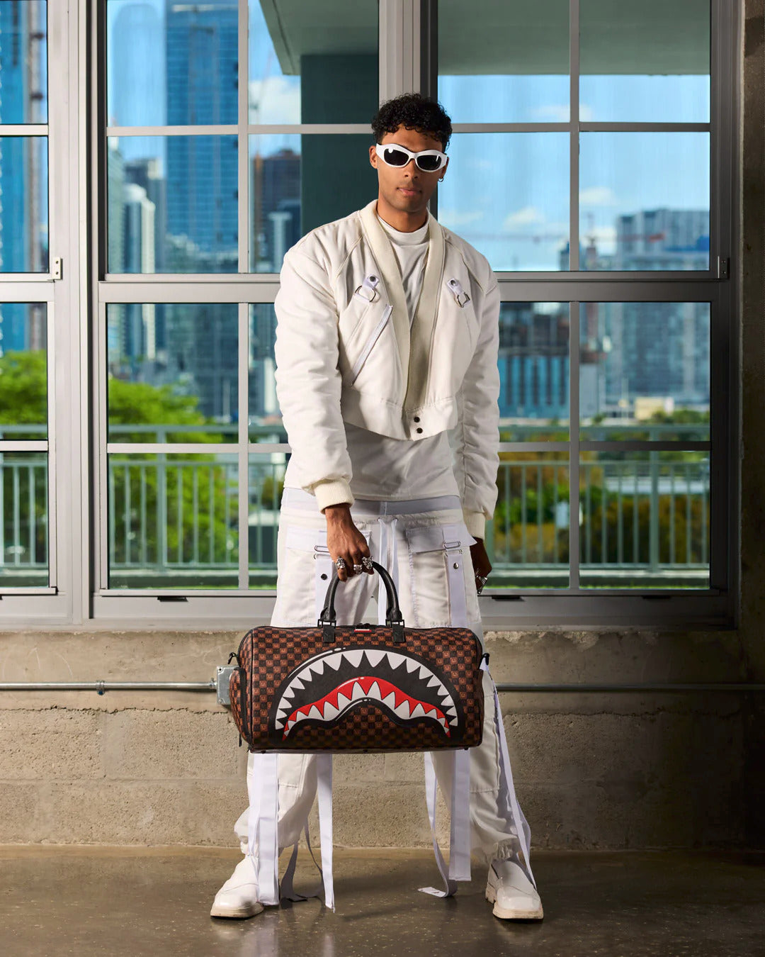 SHARKS IN PARIS WTF BUBBLE BROWN CHECK DUFFLE