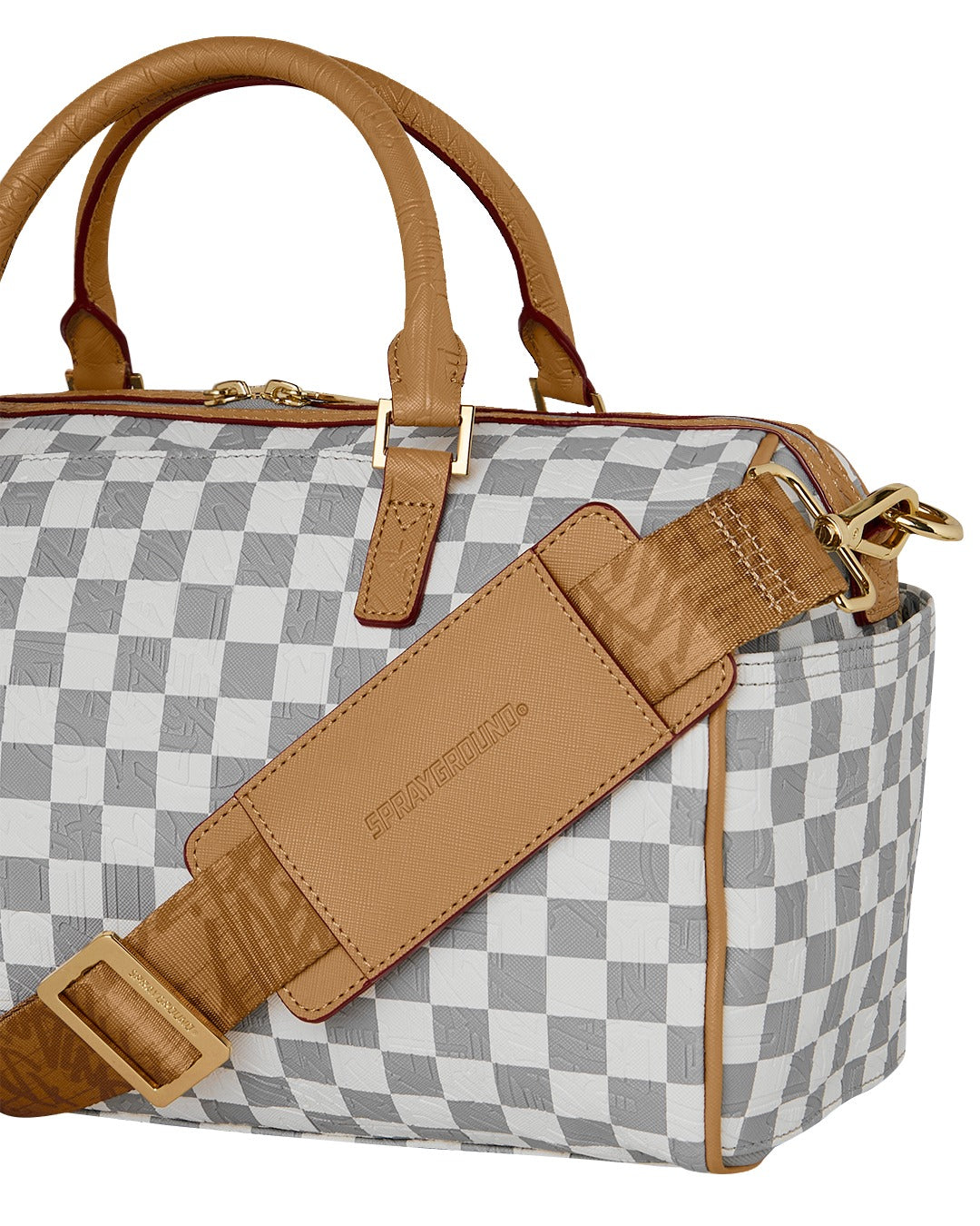EMBOSSED CREAM CHECK MINI DUFFLE