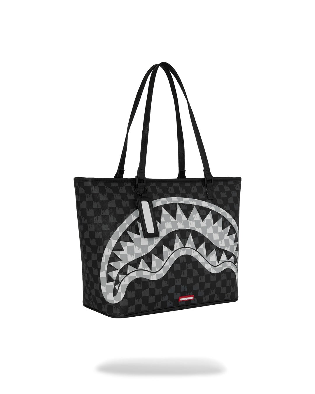 BLACK AND WHITE DRIP CHECK SHARK TOTE