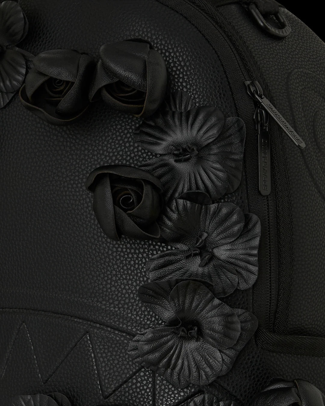 NYBG BLACK LEATHER FLOWERS BACKPACK