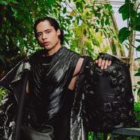 NYBG BLACK LEATHER FLOWERS BACKPACK