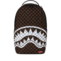 BROWN AND CREAM DRIP CHECK SHARK BACKPACK