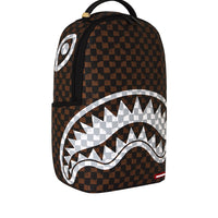 BROWN AND CREAM DRIP CHECK SHARK BACKPACK