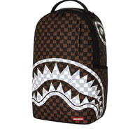 BROWN AND CREAM DRIP CHECK SHARK BACKPACK
