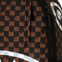 BROWN AND CREAM DRIP CHECK SHARK BACKPACK