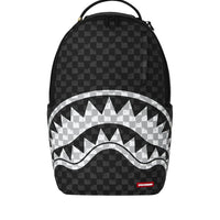 BLACK AND WHITE DRIP CHECK SHARK BACKPACK