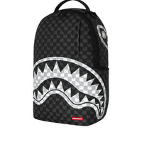 BLACK AND WHITE DRIP CHECK SHARK BACKPACK