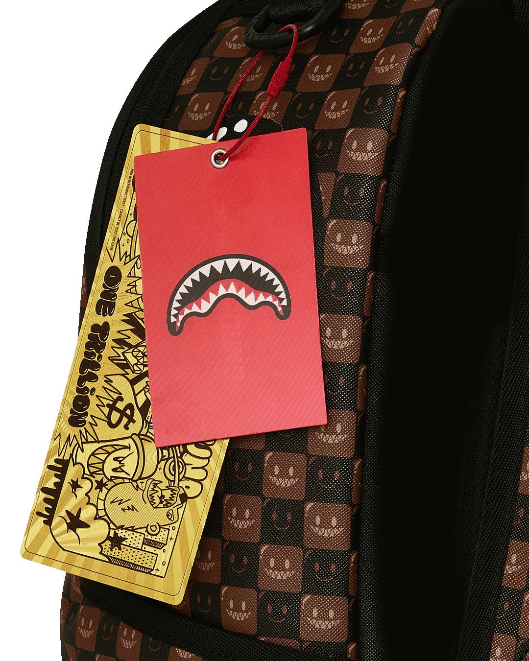 SHARKS IN PARIS WTF BUBBLE BROWN CHECK BACKPACK