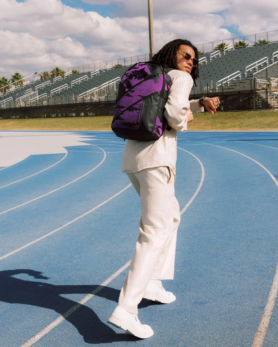 PURPLE FLOCKED CAMO BACKPACK