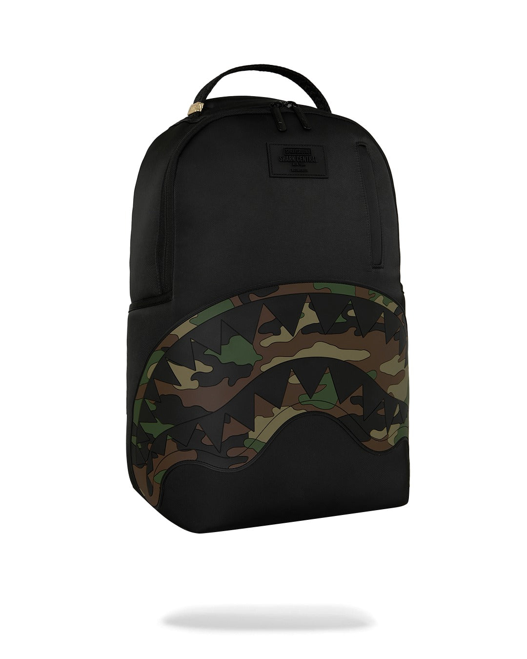 SHARK CENTRAL BLACK NYLON CAMO EMBOSSED SHARK BACKPACK