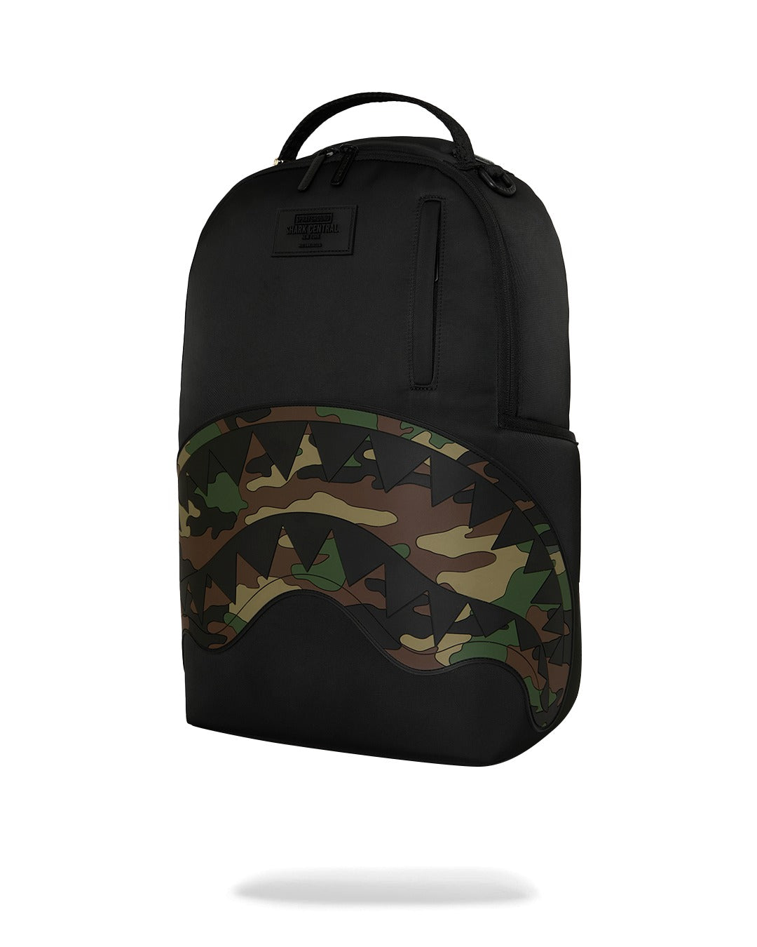 SHARK CENTRAL BLACK NYLON CAMO EMBOSSED SHARK BACKPACK